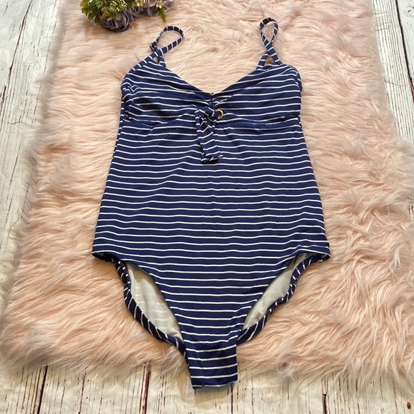 BEACH by Melissa Odabash One Piece Blue White Stripe Swimsuit sz S - Picture 1 of 9